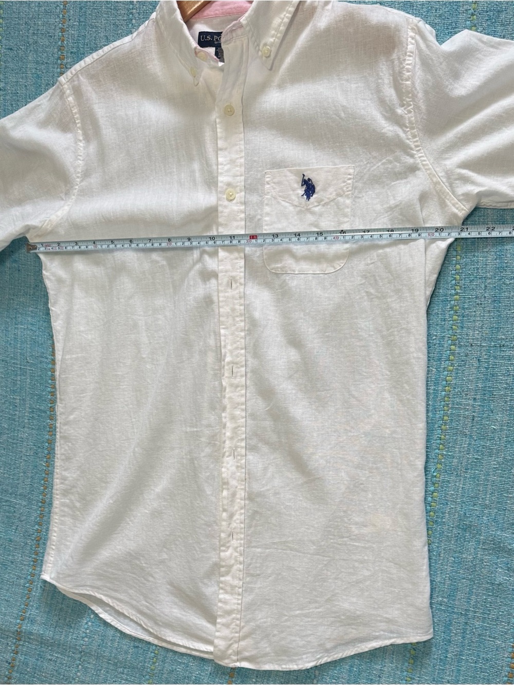 U.S. Polo Assn. White Short-Sleeve Button-Down Shirt with Blue Logo